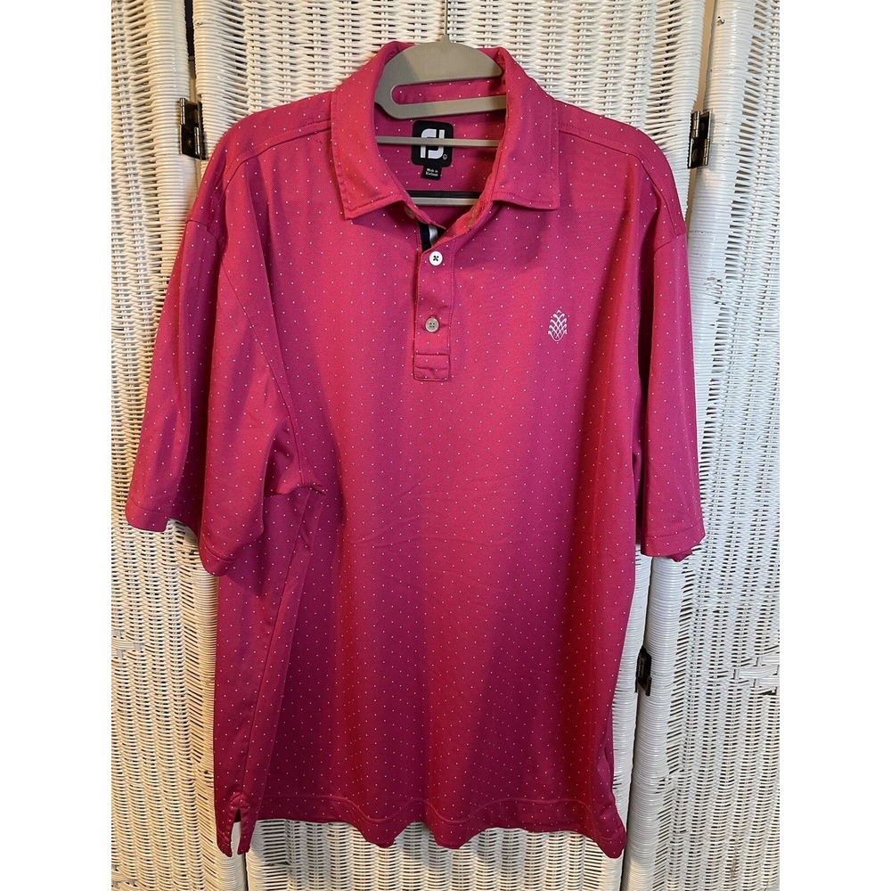 FootJoy Men's Size Large Polo Pink Polka Dot Stretch Golf Polo Lightweight